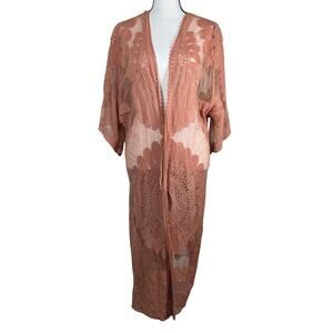 Style Apparel Kimono Cardigan Women M Dusty Rose Lace Open Front Boho Romantic